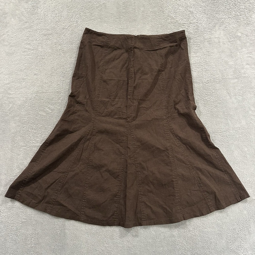 RQT Linen Midi Skirt Women 14 A-line Boho Cottagecore Coquette Vtg Summe Brown